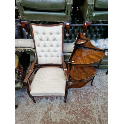 1048 - An Edwardian mahogany framed armchair together with a Georgian style mahogany corner washstand.