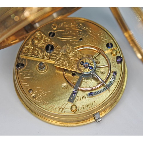 60 - A Victorian ladies 18ct gold open face pocket watch, engraved gilt dial with Roman numerals, movemen... 