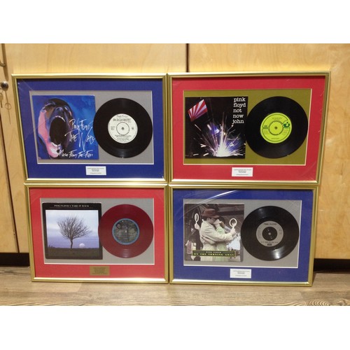 4 - Four Pink Floyd framed vinyl singles comprising On The Turning Away, Not Now John, When The Tigers B... 