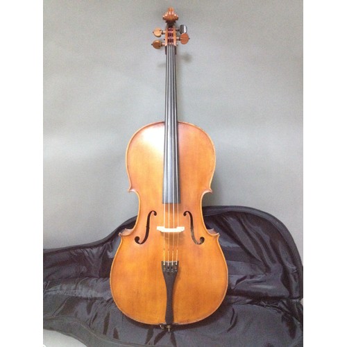 62 - A French cello, labelled 'J.T.L. Geronimo Barnabetti Paris', two piece back, length 749mm, with bow ... 