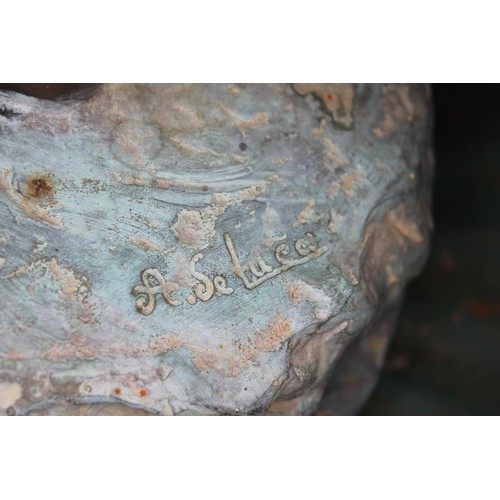 138 - A bronze garden fountain, modelled as a woman with water jug, bowl decorated with vine leaves and gr... 