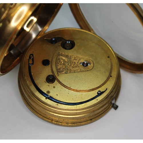 59 - A late Victorian 18ct gold open faced pocket watch, the enamel dial with Roman numerals and seconds ... 