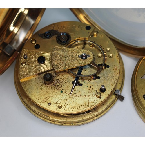 59 - A late Victorian 18ct gold open faced pocket watch, the enamel dial with Roman numerals and seconds ... 