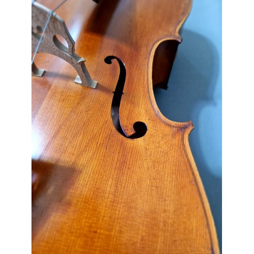 62 - A French cello, labelled 'J.T.L. Geronimo Barnabetti Paris', two piece back, length 749mm, with bow ... 