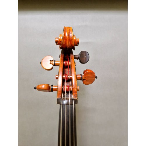 62 - A French cello, labelled 'J.T.L. Geronimo Barnabetti Paris', two piece back, length 749mm, with bow ... 