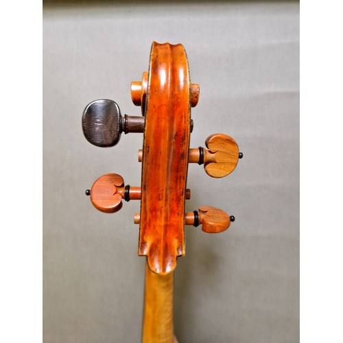 62 - A French cello, labelled 'J.T.L. Geronimo Barnabetti Paris', two piece back, length 749mm, with bow ... 