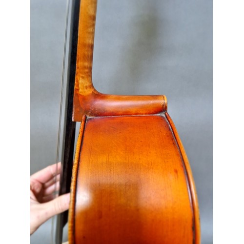 62 - A French cello, labelled 'J.T.L. Geronimo Barnabetti Paris', two piece back, length 749mm, with bow ... 