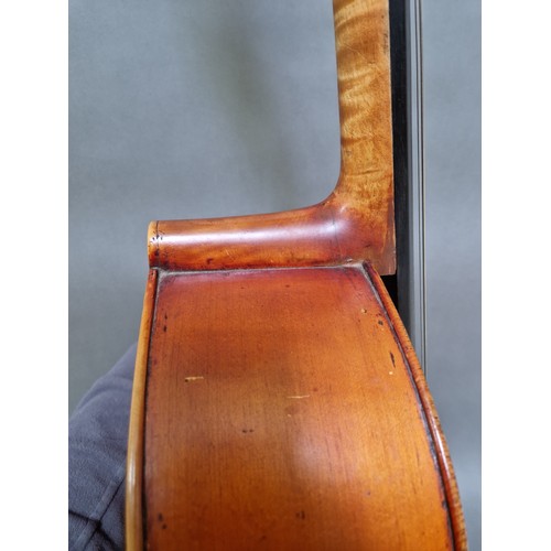 62 - A French cello, labelled 'J.T.L. Geronimo Barnabetti Paris', two piece back, length 749mm, with bow ... 