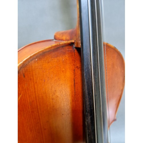 62 - A French cello, labelled 'J.T.L. Geronimo Barnabetti Paris', two piece back, length 749mm, with bow ... 