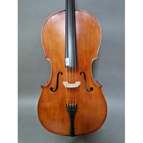 62 - A French cello, labelled 'J.T.L. Geronimo Barnabetti Paris', two piece back, length 749mm, with bow ... 