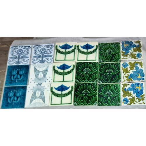 94 - Assorted Art Nouveau style tiles, some being reclaimed from the Corn Exchange, Manchester after reno... 