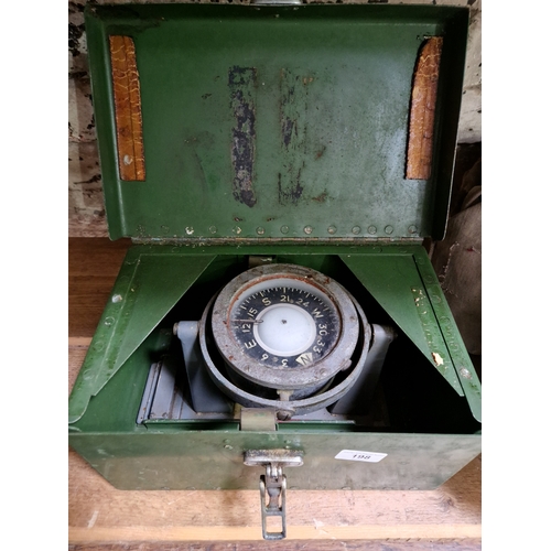 177 - A military ship's compass ref. no. 41JJ/5 AFT No. 24B/54 in a green painted box.