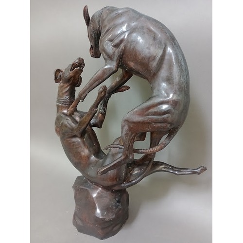 195 - After Antoine-Louis Barye (French 1796-1875), bronze study of two dogs fighting, signed 'BARYE' to b... 