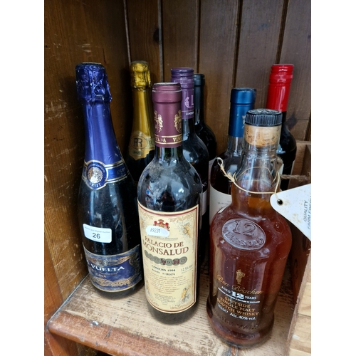 26 - 8 various bottles of alcohol including Ben Bracken aged 12 years single malt whisky, red wines, The ... 