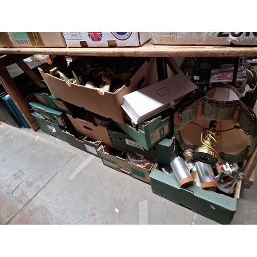 91 - 10 boxes of misc glass, pottery, kitchenalia, metal ware, cosmetics, etc