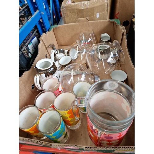 181 - 2 pyrex Hellem cafetieres with stands, an oriental coffee set, and a retro water jug and glasses set