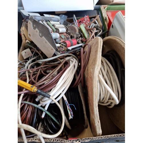 173 - 6 shelves containing approx 30 boxes of radio components, books, magazines, communications receiver,... 