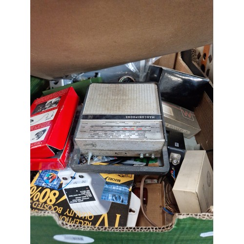 173 - 6 shelves containing approx 30 boxes of radio components, books, magazines, communications receiver,... 