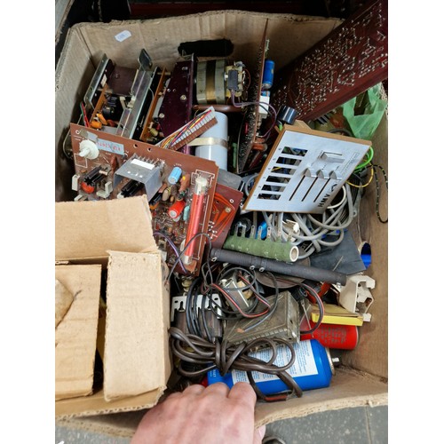 173 - 6 shelves containing approx 30 boxes of radio components, books, magazines, communications receiver,... 