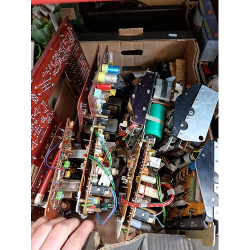 173 - 6 shelves containing approx 30 boxes of radio components, books, magazines, communications receiver,... 