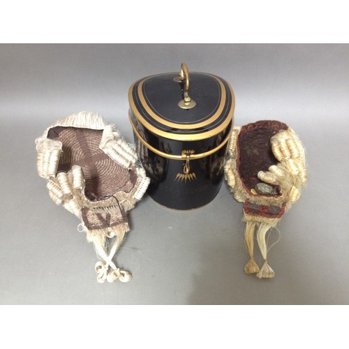 92 - Two Ravenscroft barrister wigs with a single tin.