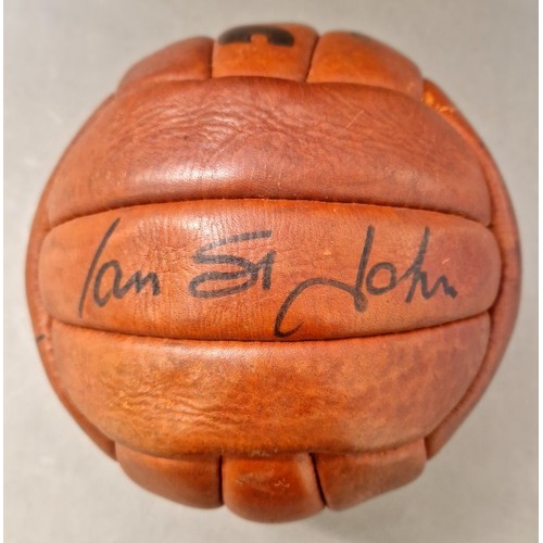 98 - An autographed brown leather football, circa 1960s, ten Liverpool FC signatures comprising Ian Calla... 