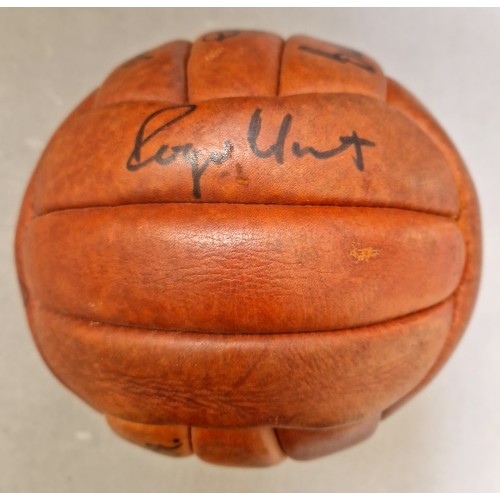 98 - An autographed brown leather football, circa 1960s, ten Liverpool FC signatures comprising Ian Calla... 