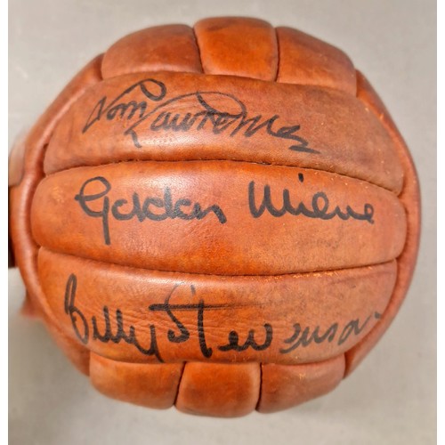 98 - An autographed brown leather football, circa 1960s, ten Liverpool FC signatures comprising Ian Calla... 