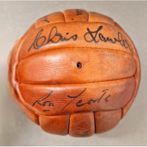 98 - An autographed brown leather football, circa 1960s, ten Liverpool FC signatures comprising Ian Calla... 