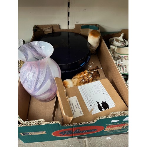 713 - Box with glass vase, Worcester boxed coffee set etc.