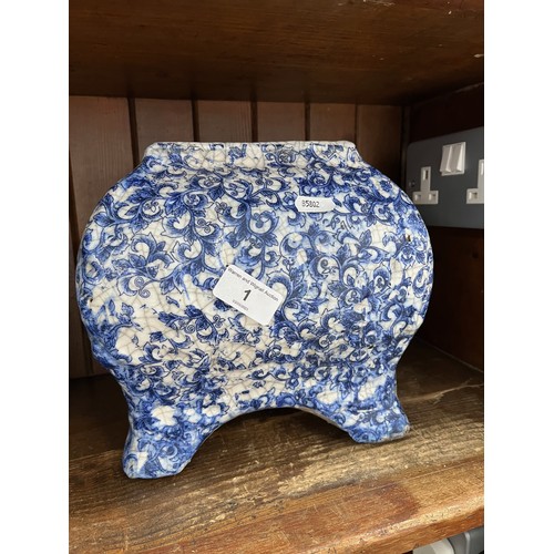 1 - A glazed blue and white planter