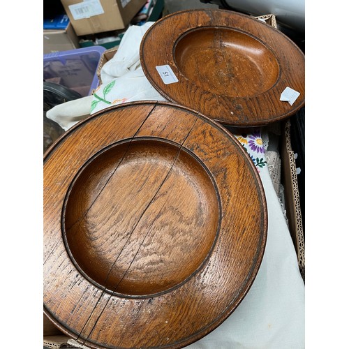 51 - A pair of oak church offertory plates.