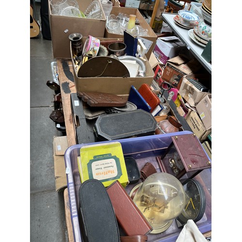 104 - 5 boxes of various items including glassware, metalware, cutlery, plated-ware, treen, clocks, binocu... 