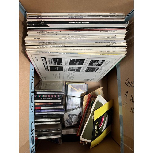 179 - A box of assorted LPs, CDs, music cassettes & 45s