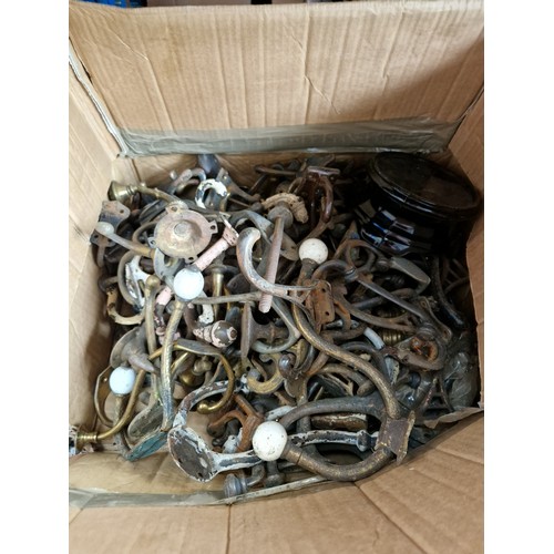 196 - 3 boxes of drawer furniture handles and wooden drawer knobs, door locks, etc.