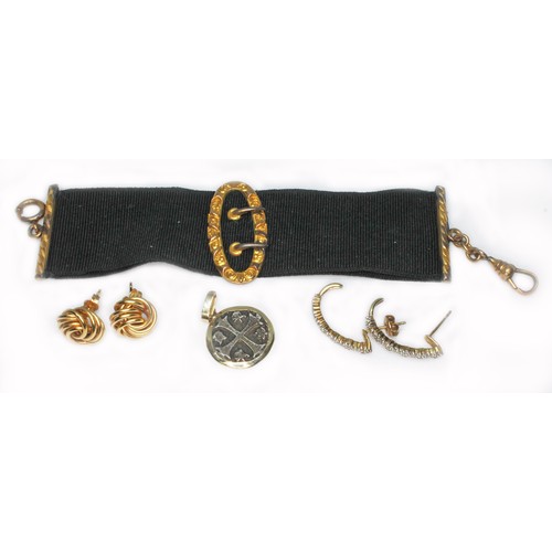 61 - A mixed lot comprising a pair of diamond earrings marked '9K' wt. 1.8g, a pair of knotted earrings m... 