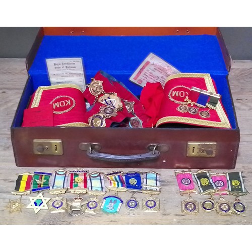 268 - A case of RAOB regalia including eight hallmarked silver medals/jewels, four gilt metal and miniatur... 