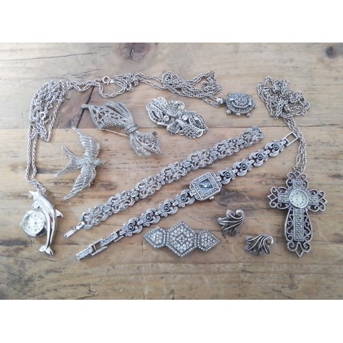 295 - A collection of vintage and modern marcasite and similar jewellery.