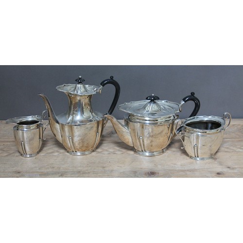 153 - An Edwardian four piece silver tea set, Roberts & Belk, ebony handles and finials,  Sheffield 1907 &... 