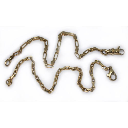 124 - Two bracelet chains marked '375', length 18cm & 19cm, wt. 10g.