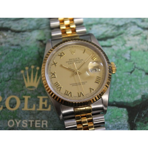 102 - A Rolex Datejust 36, circa 1995, ref. 16233, serial no. W673667, signed gold tone dial with gold Rom... 