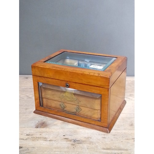 323 - A late 19th century walnut jewellery box, bevelled glass top, opening to reveal padded well, bevelle... 