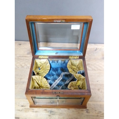 323 - A late 19th century walnut jewellery box, bevelled glass top, opening to reveal padded well, bevelle... 