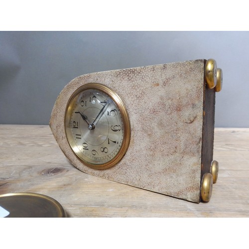 325 - A late 19th century shagreen mantle clock, height 21cm.