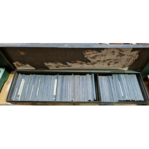 327 - A tin containing a collection of old glass photographic magic lantern slides, mostly travel, archite... 