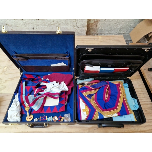 331 - Two cases of Masonic regalia to include jewels, a silver example, collars, etc.