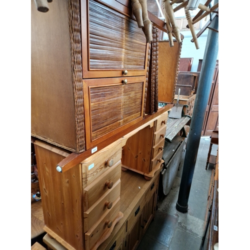 929 - A pine pedestal desk/dressing table and a room divider/shelving unit.