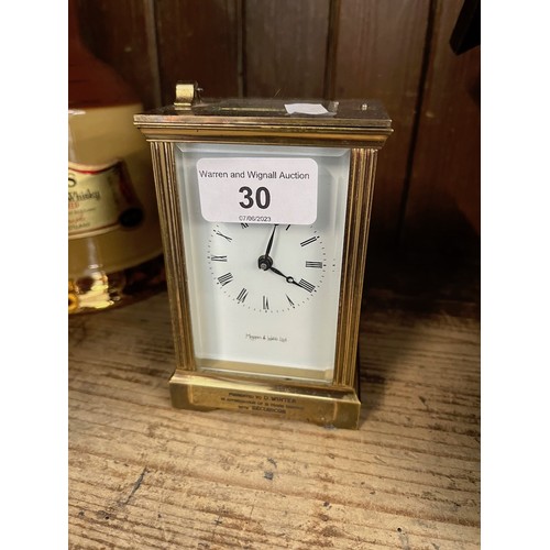 30 - A Mappin and Webb carriage clock, with key