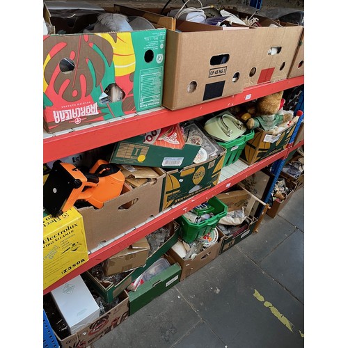 115 - Three shelves (appx 16 boxes) of miscellaneous items including garage wares, household, battery gras... 