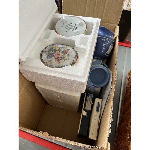 210 - A box of china and pottery items to include Jasperware, 